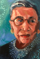 Portrait of Ruth Bader Ginsburg with a strong, determined look on her face.