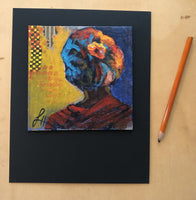 This image shows how the art is mounted on mat board. The pencil demonstrates relative size.